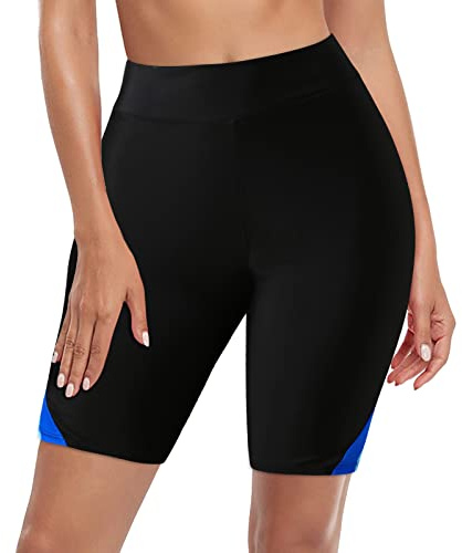 Blingko Maillot Bain Short Long Femme 1pcs ,Legging de Bain Femme Short de Bain Long Femme Plage Shorty d'été Bas de Bain de Sport Taille Haute Pantalon De Natation Surf Plage T2*Bleu