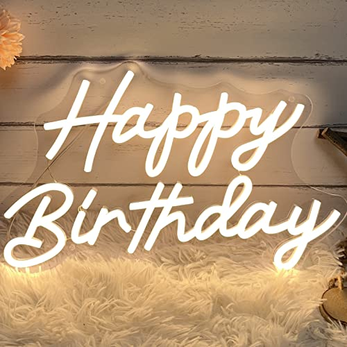 Letrero de Neón Happy Birthday, 40 * 25cm LED Luces de Neón Decoración de Pared Feliz Cumpleaños Luces Neon Decoracion Iluminado para Fiestas de Cumpleaños Reuniones(Alimentación USB, Con Accesorios)