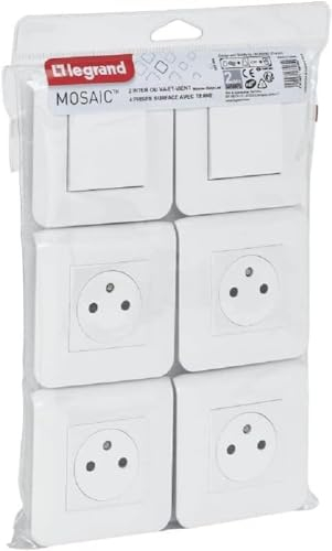 Legrand-Lot de 4 prises de courant 2P+T 16A + 2 va-et-vient 10A complet Mosaic - Blanc