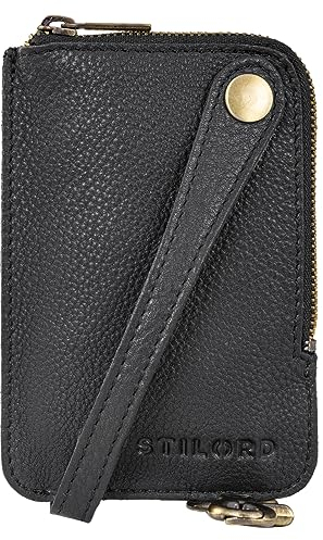 STILORD 'Eamon' Schlüsselglocke Leder Herren & Damen mit Karabiner l Vintage Schlüsseletui Schlüsseltasche Reißverschluss Echtleder Schlüsselmäppchen klein, Farbe:schwarz