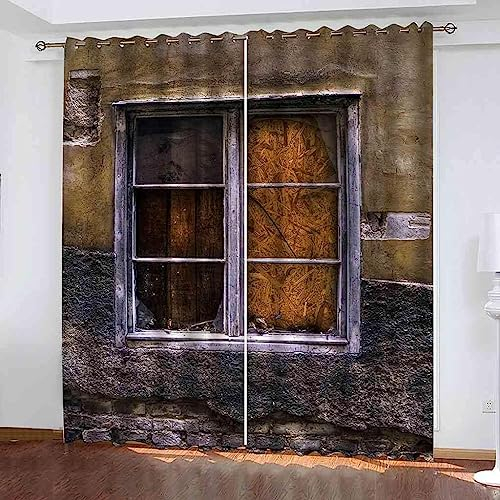 Kinder Vorhänge Schlafzimmer Retro-Fenster Schiebegardinen Blickdichter Vorhang Mit Ösen Verdunkelungsgardine, Vorhänge 3D Wohnzimmer Bedroom Children's Room 2 X