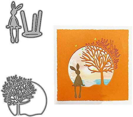 Sredwtk 2 Set Hase und Bäume Stanzschablonen Rahmen Cutting Dies Geburtstag Weihnachten Papierbasteln Schablonen für Scrapbooking, Fotoalbum, Karte, Papier Dekoration, Geschenk