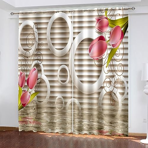 Skcess Vorhänge Küche, Schiebegardinen Set Grün Rot Andere Uferblume Vorhang Polyester Gardinen 2er Set 132x183cm(WxH)