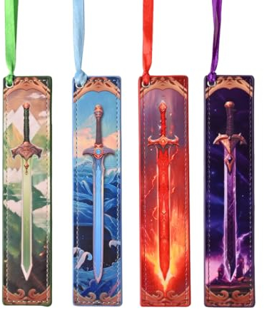 ZQZYMXQ Lederschwert-Lesezeichen für Herren, coole Fantasy-Lesezeichen, Anime-Lesezeichen, Geschenke für Buchliebhaber, Männer (Schwert), 4 Stück