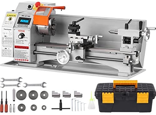 VEVOR Mini Tornio da Banco per Metallo Motore 800W in Ghisa HT200 Velocità tra 150-2500 giri/min Variazione Costante, Mini Tornio per Metalli 80 x 34 x 36 cm Cono Mandrino MT5 Diametro Mandrino 100mm