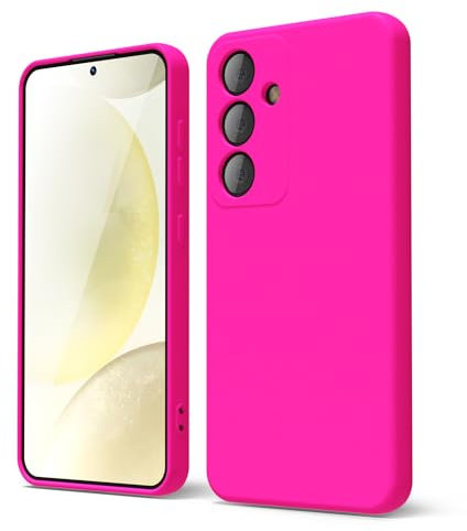 oakxco für Samsung Galaxy S24 Hülle Silikon Case mit Kameraschutz, Ultra Dünn Bunt Handyhülle Mädchen, Einfarbig Handy Hülle Slim Schutzhülle, Matt TPU Weich Gummi Glatt Silikonhülle, Neon Hot Pink