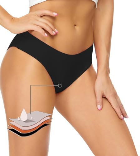 Runmeihe Period Pants for Swimming, Bikini Period Swimwear, Menstrual Leakproof Underwear, Low Waisted Swim Bottoms for Girls Teens Women- Black