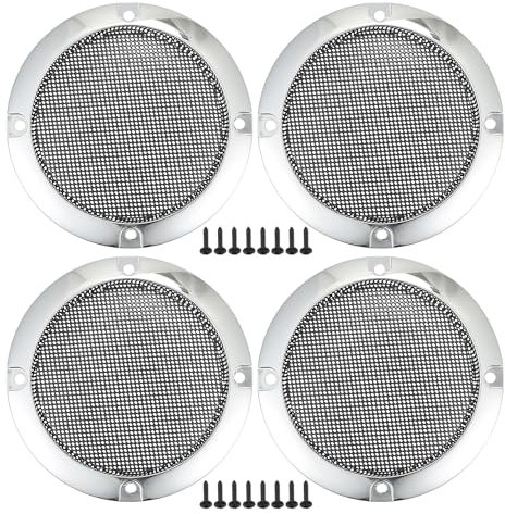 A ABSOPRO Rejillas de Altavoz para Coche de 3 Cubierta de Malla Rojoonda con Tornillos Tono Plateado - 4 Unidades