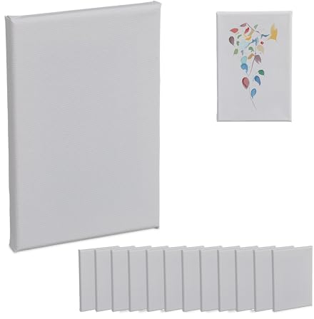 Relaxdays Toiles à Peindre, Lot de 14, rectangulaires, Toile de Peinture, 12 x 18 cm, Aquarelle et Acrylique, Blanches
