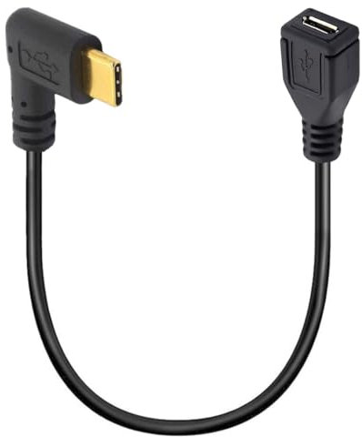 OpenII Câble micro USB vers type C, coudé à 90 degrés USB C mâle vers micro B femelle adaptateur convertisseur pour MacBook Pro, ordinateur portable, appareils Android (côté USB C/type C)