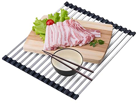 Rejilla para secar platos enrollable, rejilla para platos plegable sobre fregadero, escurridor de platos, rejilla para secar platos de acero inoxidable 304 con revestimiento de silicona para enc