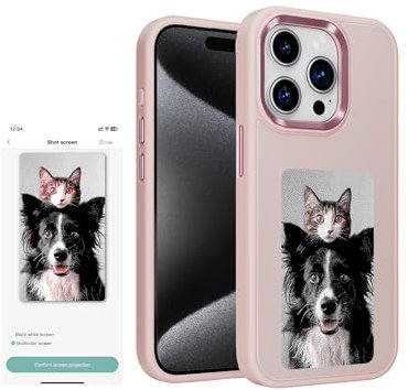 XCOOL InkPlay E-Ink Phone Case - DIY Wireless NFC Photo Display Protective Case - Anti-Drop & Water-Resistant - Compatible with iPhone 15 Pro, Pink