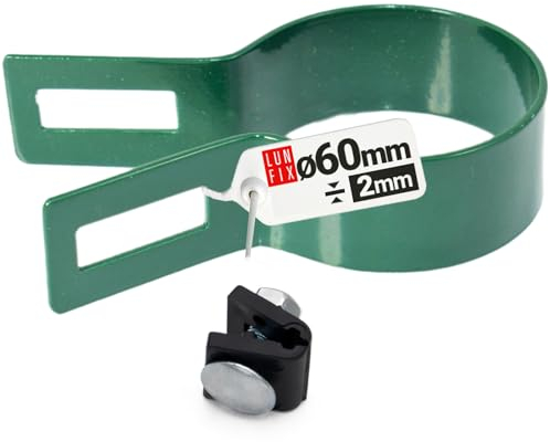 Collier de serrage poteau 60 mm, épaisseur 2mm, couleur vert, collier de serrage métallique pour clôture rigide, accessoire fixation poteau, grillage rigide, panneau, entretoise