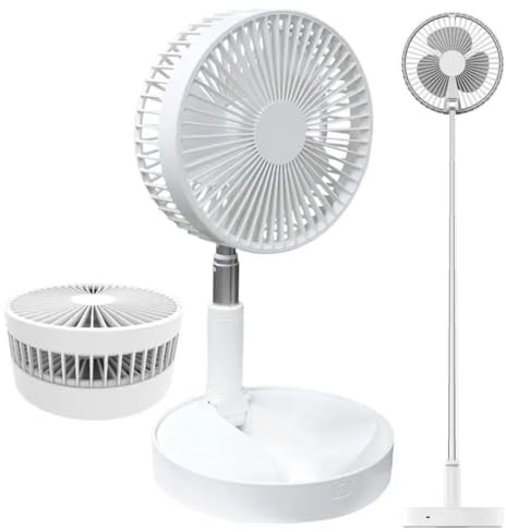 BEL AIR HOME - Ventilador Portátil Recargable por USB con Base y tubo telescópico de Altura Regulable con 3 Velocidades de Aire en Blanco