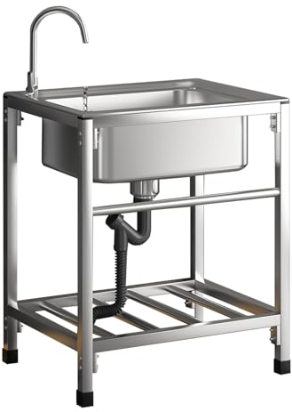 Fregadero Cocina Inox con Soporte,Portatil Fregadero Camping con Grifo,Fregadero Exterior Jardin Fácil de Instalar para Restaurantes Bares(Size:48x35cm(19x14inch))
