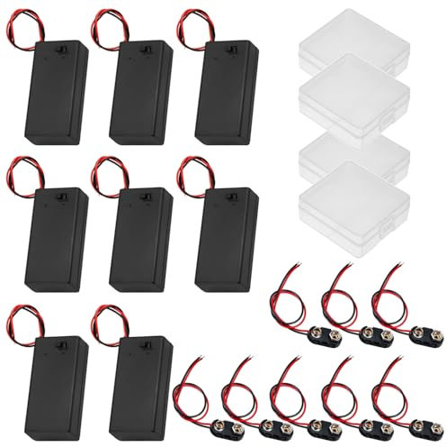 GTIWUNG 8Pcs 9V Boite de Stockage Boite de Batterie on/Off Switch avec Casquette, Lot de 8 9V connecteur de Batterie câble Support de Batterie Clip Snap sur connecteur câble Lead, I Type