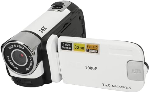 MENDUNER Fotocamera Punta e Scatta, Fotocamera Vintage, Videocamera, Fotocamera Digitale 1080P 16MP Videocamera con Schermo Rotante da 2,4 Pollici Zoom 16X Videoregistratore HD con Luce
