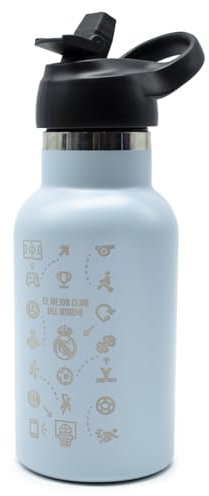 Real Madrid Thermal Bottle 350ml The World's Best Club Icons Sky Powder Stainless Steel Double Wall Ceramic Coating Non-Slip Base | Official Product