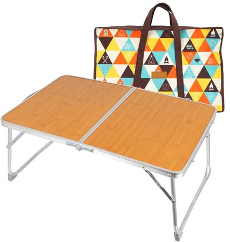 LLHCF Tragbarer, faltbarer Campingtisch mit Tragegriff aus Bambus, Schreibtisch-Klapptisch, Picknick-Schreibtisch für Outdoor-Camping und Party