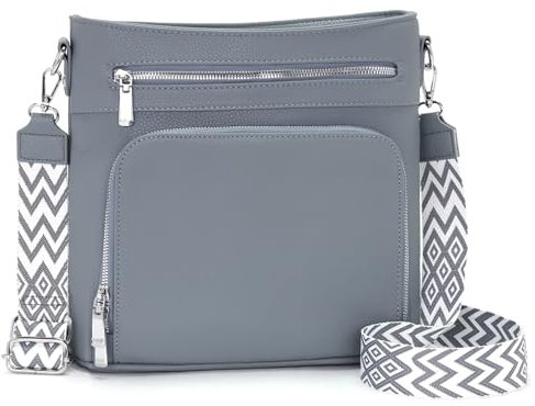 Atgbiem Handtasche Damen Mittelgroß Umhängetasche Vegan Leder Taschen Damen Crossbody mit Geldbörsenfunktion Grau Blau