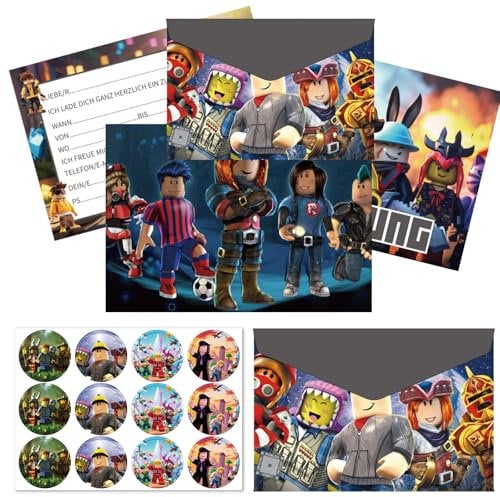 PYTRARTY 12x Rob-lox Partyeinladungen，Einladungskarten geburtstag 12 Rob-lox Einladungskarten Deutsch,Rob-lox Geburtstagseinladungen