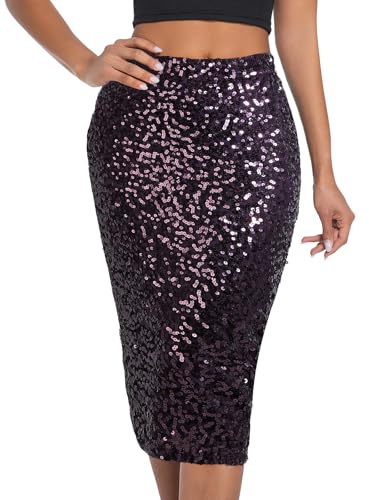 BALAYSIER Damen Glitzer Rock mit Futter Elastische Taille Pailletten Rock Midi Bleistiftrock für Bankette und Partys