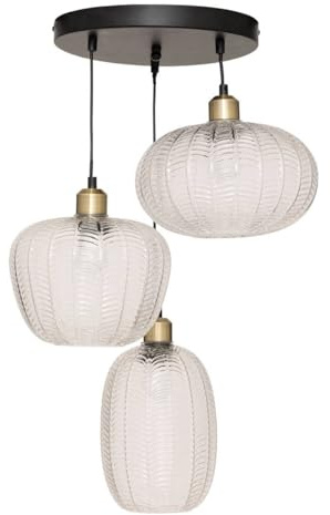 Atmosphera - Suspension Tissa - Lustre en Verre Transparent Strié D25,5cm - Ampoule Non Incluse E27 25W - Luminaire pour Salon, Bureau, Chambre, Cuisine