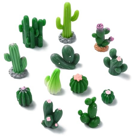 UR URLIFEHALL Lot de 60 cabochons en résine de 12 styles en forme de cactus 3D pour plantes succulentes miniatures sans trou pour travaux manuels, table, maison, jardin