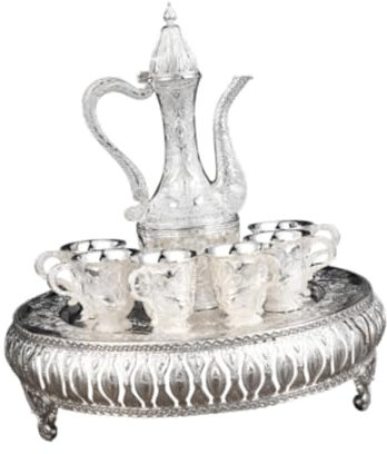 F Fityle Turkish Tea Set with 6 Cups Housewarming Gift Wine Decanter Beverage Drinkware for Home Living Room Party Kitchen Holiday, silver