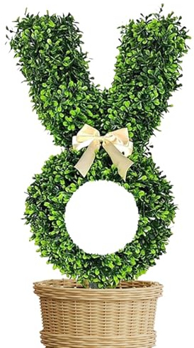 Tuxxjzm Hasen-Formschnitt, 55,9 cm, künstlicher Buchsbaum-Formschnitt, Buchsbaum-Formschnitt, künstliche Buchsbaum-Bush-Pflanze, Heimdekoration, immergrüne Strauchpflanze mit Erdspieß für den Garten
