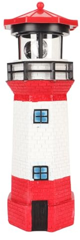 Pssopp Solar Lighthouse Outdoor Garden Decor, 360° Rotating LED Resin Lighthouse Statue with Hand-Painted Finish for Patio Lawn Pathway Balcony Yard Decoration
