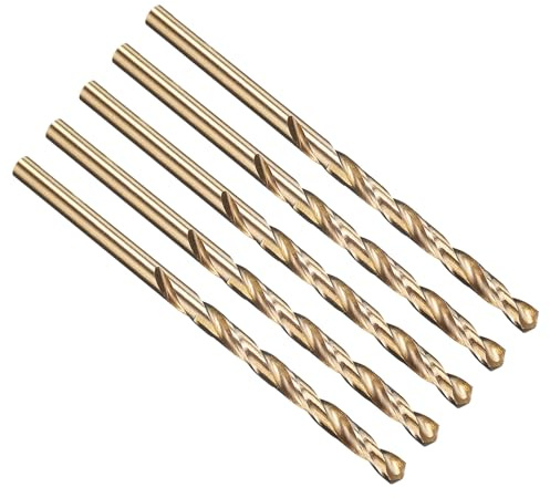 PATIKIL 4mm Drill Bit 5/32, M35 Cobalt 5% High-Speed Steel Jobber Straight Shank 135° Gold Finish for Stainless Steel Hard Metal - 5 Pack