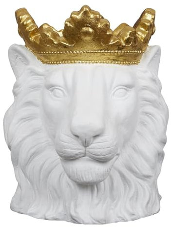 AltoBuy Cache-Pot Tête de Lion Blanche Couronne Dorée