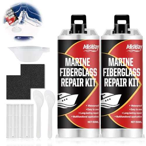 AllisWay Kit Riparazione Vetroresina Bianco, Kit Vetroresina, Gelcoat Bianco Nautica, Adatto per Barche, Moto d'Acqua, Yacht, Tavole da Surf, Kayak, Impermeabile e Resistente all'Usura, 50 ml×2
