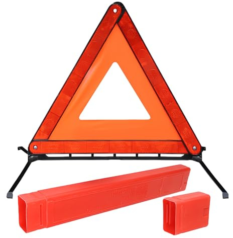 VBGURR Triangle de signalisation Pliable pour Voitures, Triangle de sécurité réfléchissant Rouge homologué ECE R27 avec étui de Rangement, Panneau Triangulaire de signalisation routière