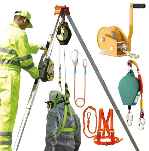 GHFXSCV Adjustable Confined Space Tripod Kit with Winch Cable & Safety Belt, Essential Rescue Tools for Manhole, Well & Tunnel Exploration, Fire Safety Equipment