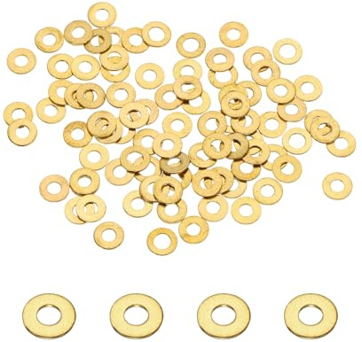PATIKIL M2 Flat Washers,220PCS 5mm OD 0.4mm Thick Brass Ring | Thin Flat Spacers Metal Sealing Gasket Ring,for Screw Bolt Faucets Hose