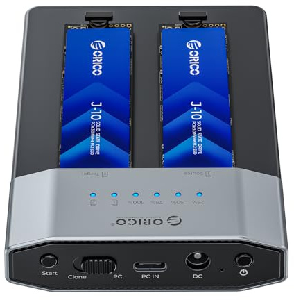 ORICO Alloggiamento per SSD M.2 NVMe da 20 Gbps, Docking Station M.2 NVMe a Aoppio Alloggiamento, Dock NVMe Senza Attrezzi per SSD PCIe NVMe con Chiave M, Supporta la Clonazione Offline e UASP