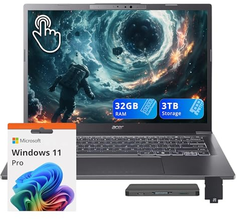 Acer Aspire 14 AI 14WUXGA IPS Touchscreen Laptop, Intel Ultra 9 288V, 32GB LPDDR5X, 3TB Storage(2TB SSD+1TB Docking Station Set), Intel Arc 140V, Backlit Keyboard, FHD Webcam, Win 11 Pro, Steel Gray