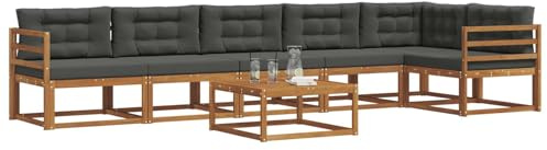vidaXL Outdoor-Sofagarnitur mit Kissen 7 pcs Natur und Anthrazit, Garten-Lounge-Sofa-Set, modernes Ecksofa, langlebige Gartenmöbel, anpassbare Terrasse für Wohnräume