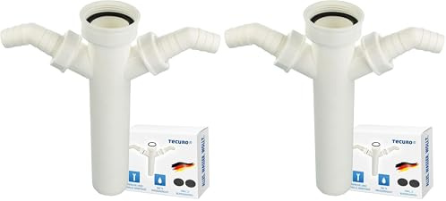tecuro Tauchrohr für Spülensiphon Ø 40 mm, Anschluss 1 1/2 Zoll, Länge 200 mm, kürzbar,mit 2 Geräteanschlüssen - Kunststoff weiß - 58727 (Packung mit 2)