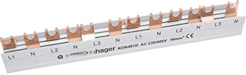Hager Phasenschiene KDN451D 4P, 16qmm, 12Mod, Gabel Phasenschiene 3250613741082, white