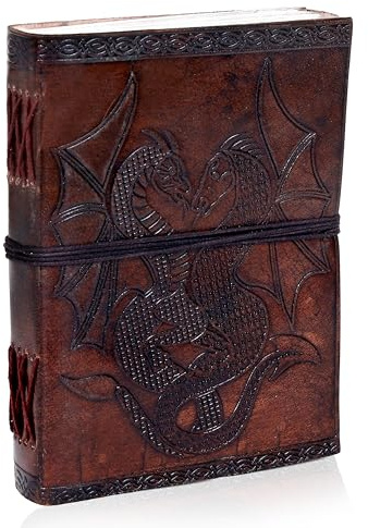 AzureGreen Notizbuch mit doppeltem Drachen, blanko, handgefertigt, Leder, unliniert, 12,7 x 17,8 cm, Braun