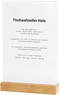 Tischaufsteller Holz, Eiche geölt, für DIN lang