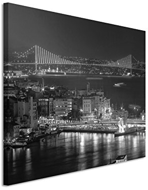 Paul Sinus Art 50x70cm Leinwandbild schwarz weiß in Topqualität Bosporusbrücke Istanbul Nachts