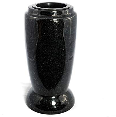 Afterglow Grabvase Monument aus echtem Granit Schwedisch Black Höhe 23 cm/Ø 12 cm Grabschmuck wetterfest frostsicher Granitvase mit Kunststoffeinsatz Friedhofsvase