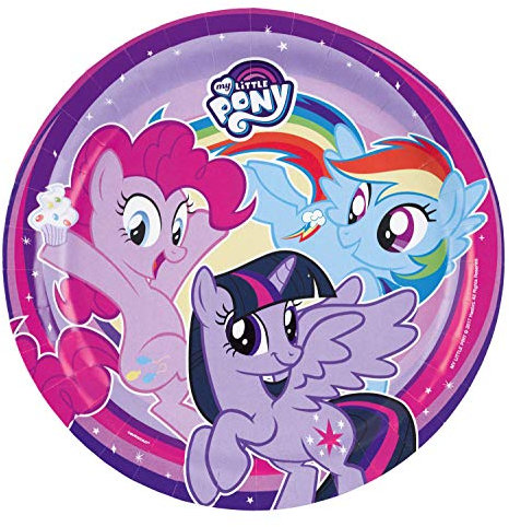 amscan- Disposable Paper with Theme-8 Pcs. Platos de papel desechables con temática de My Little Pony, 8 unidades, Color morado, 23 centimeters (11012111)