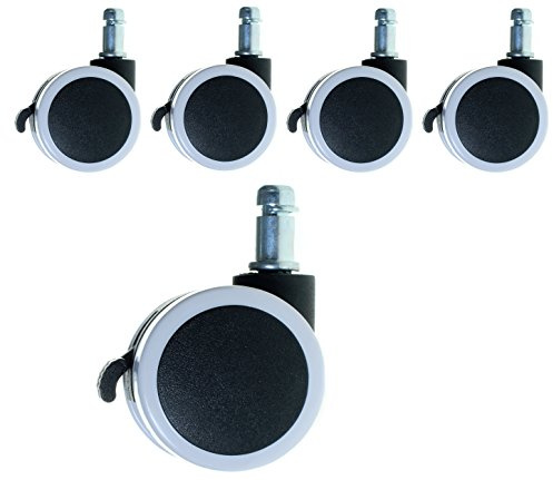 TUKA 5er Hartbodenrollen mit externer Bremsen, Bürostuhl Drehstuhl Rollen Stift 11 mm, Stuhlrollen Parkett, Büro-Stuhl-Rollen für Hartböden, einstellbare externe Bremse, Weiss, TKD3202 White