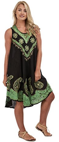 Magritta Women Plus Size Sleeveless Tie-dye Beach Summer Knee Length Sundress (One Size (12-24) UK, Green)