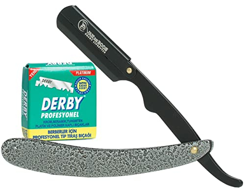 Van De Boos® Rasiermesser-Set mit 100 Derby Wechselklingen - Hochwertiges Edelstahl Barber Bartmesser mit extra scharfen Rasierklingen - Barbier Messer für eine präzise Bart-Rasur (Männer Rasierer)